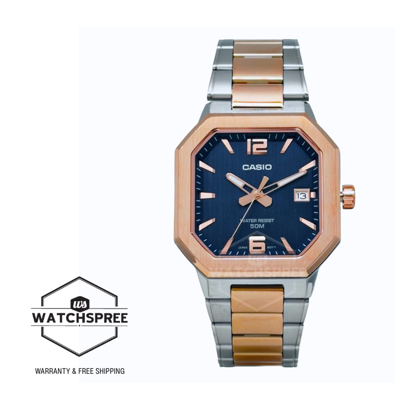 Casio Men's Analog Octagonal Dial Two-Tone Stainless Steel Band Watch MTPB195RG-2A MTP-B195RG-2A