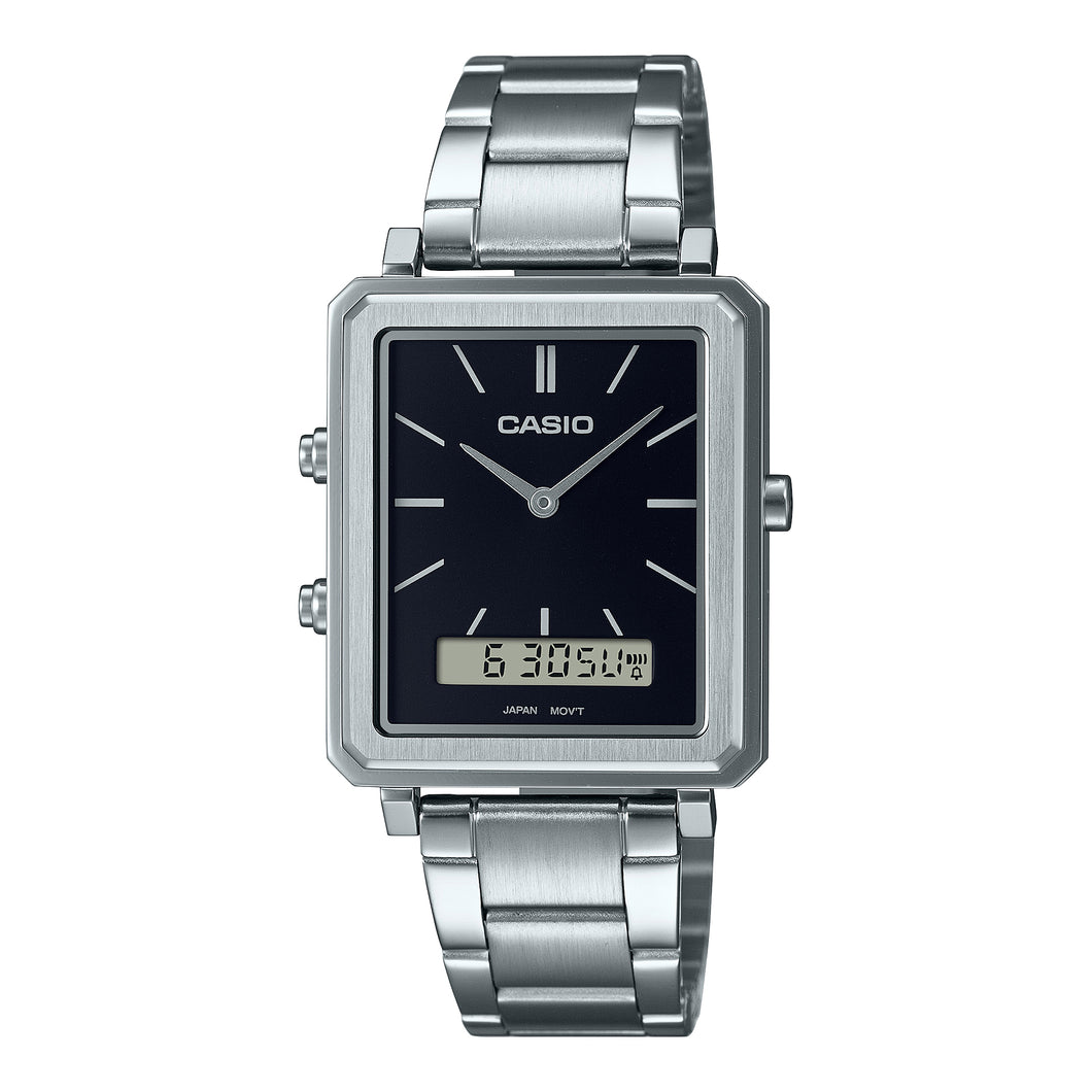 Casio Men's Analog-Digital Dual Time Stainless Steel Band Watch MTPB205D-1E MTP-B205D-1E