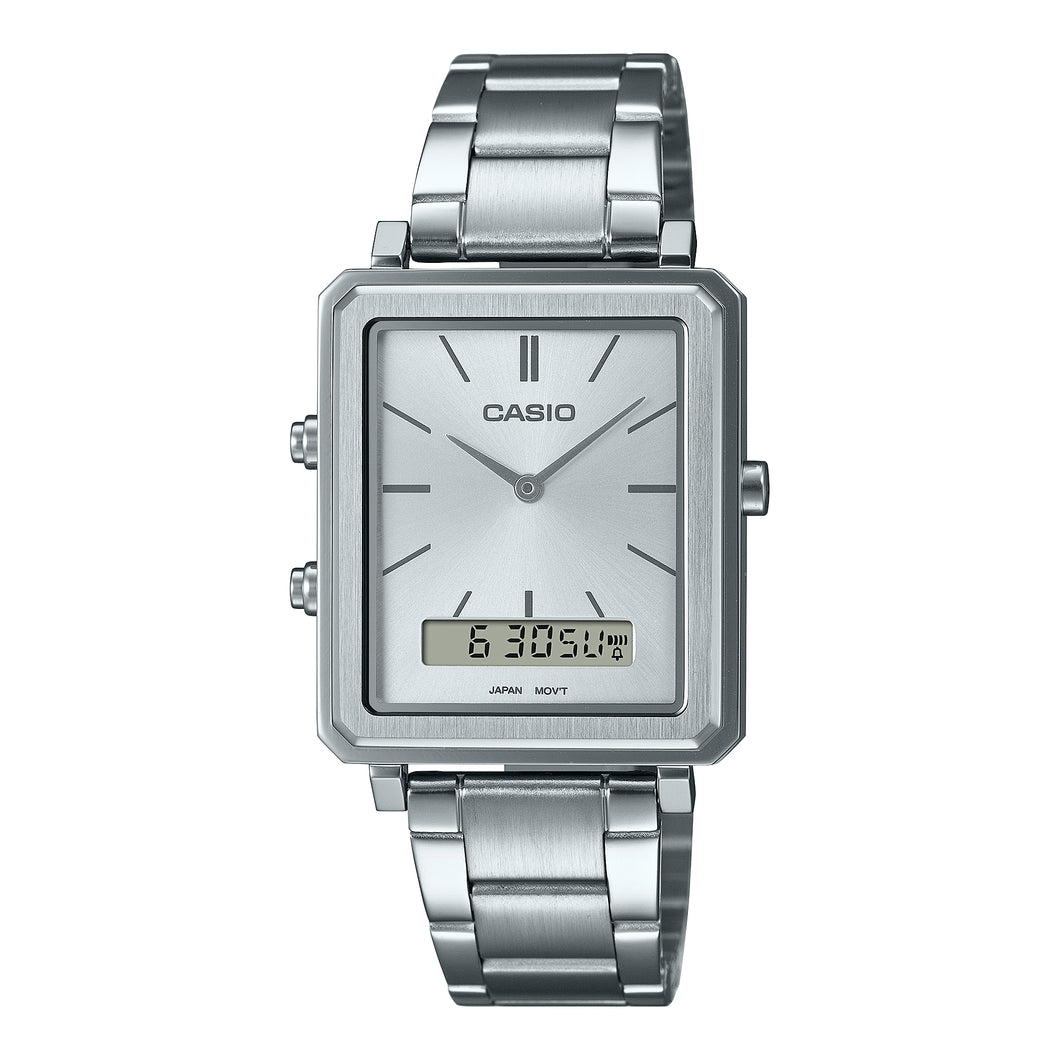 Casio Men's Analog-Digital Dual Time Stainless Steel Band Watch MTPB205D-7E MTP-B205D-7E