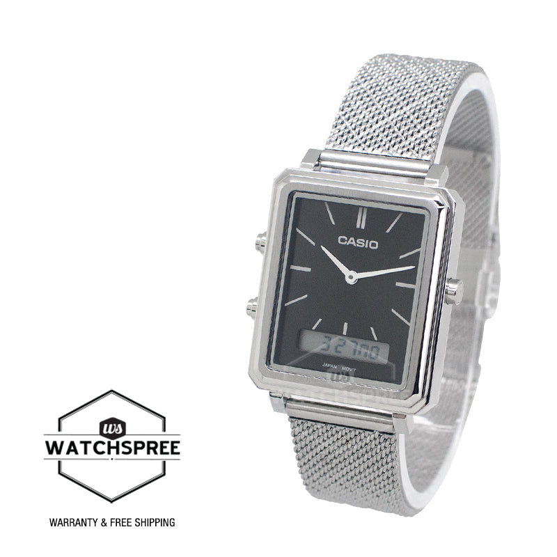 Casio Men's Analog-Digital Dual Time Stainless Steel Mesh Band Watch MTPB205M-1E MTP-B205M-1E