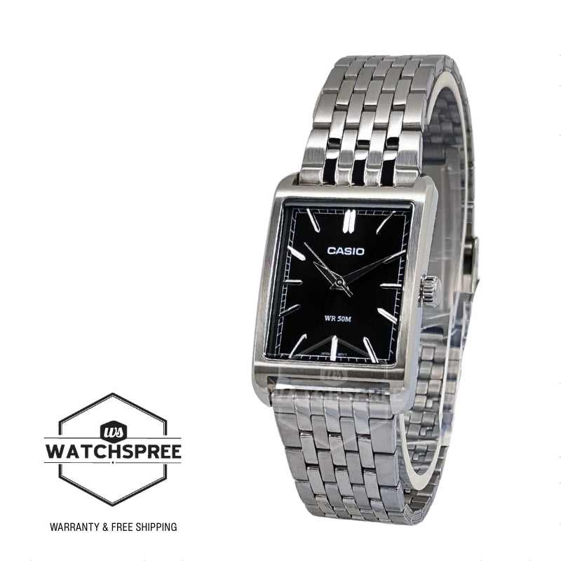 Casio Men's Analog Rectangular Dial Stainless Steel Band Watch MTPB215D-1A MTP-B215D-1A