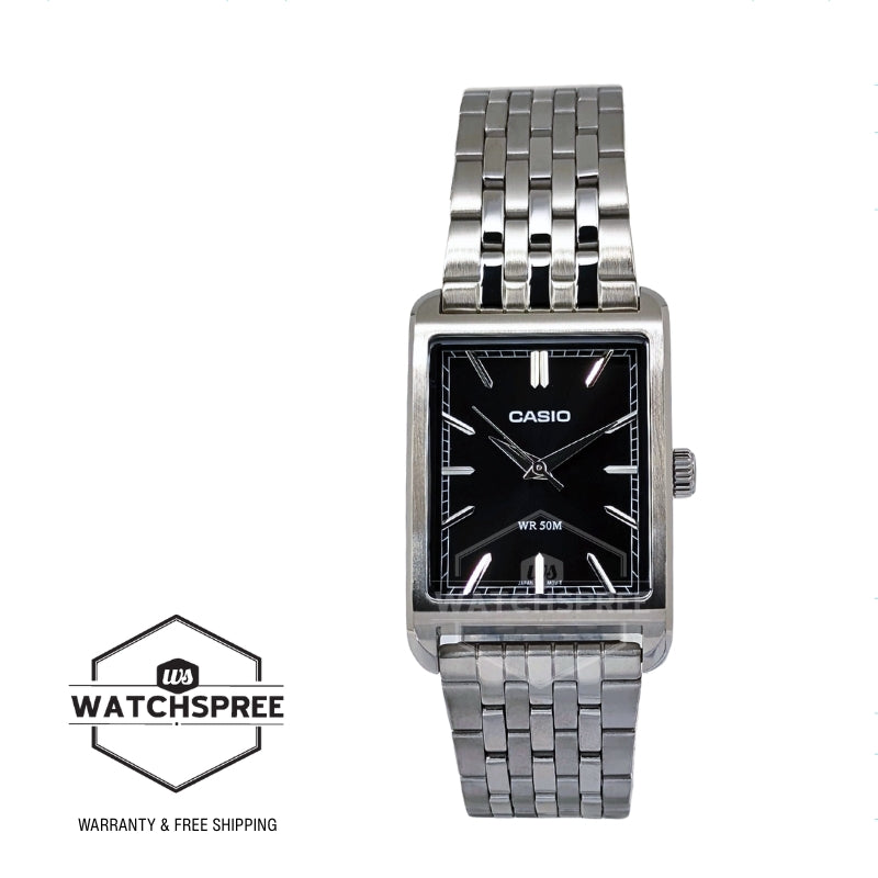 Casio Men's Analog Rectangular Dial Stainless Steel Band Watch MTPB215D-1A MTP-B215D-1A