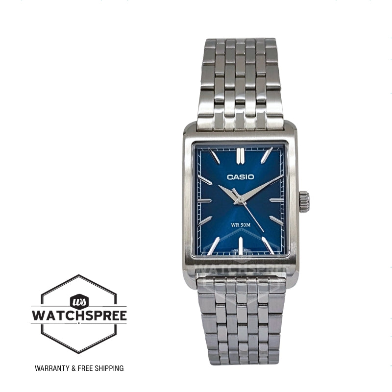 Casio Men's Analog Rectangular Dial Stainless Steel Band Watch MTPB215D-2A MTP-B215D-2A