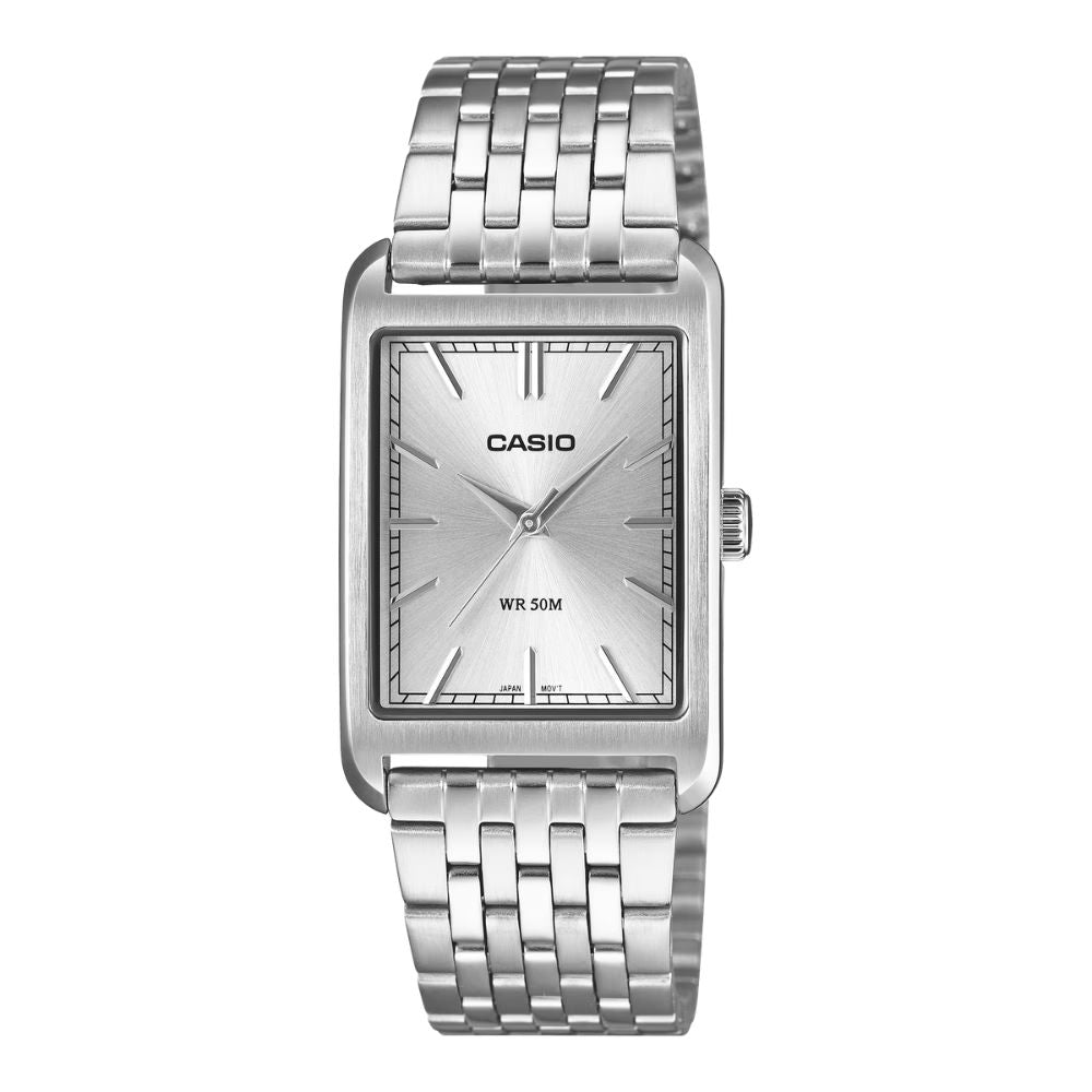 Casio Men's Analog Rectangular Dial Stainless Steel Band Watch MTPB215D-7A MTP-B215D-7A
