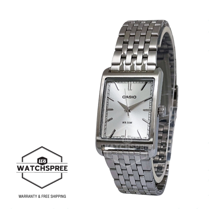Casio Men's Analog Rectangular Dial Stainless Steel Band Watch MTPB215D-7A MTP-B215D-7A