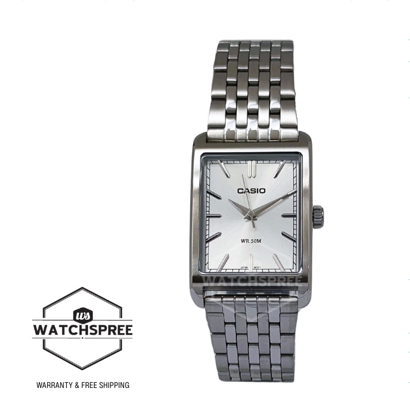Casio Men's Analog Rectangular Dial Stainless Steel Band Watch MTPB215D-7A MTP-B215D-7A