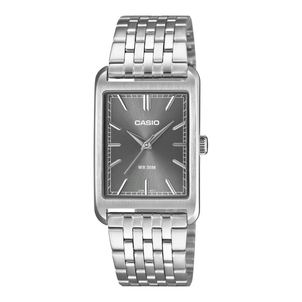 Casio Men's Analog Rectangular Dial Stainless Steel Band Watch MTPB215D-8A MTP-B215D-8A