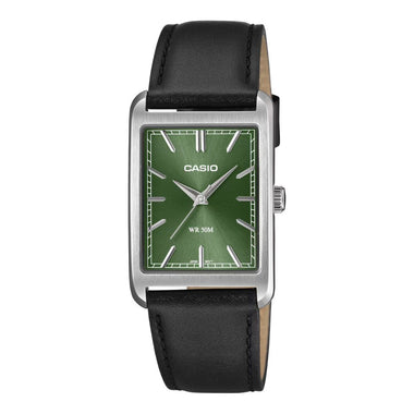 Casio Men's Analog Rectangular Dial Black Leather Strap Watch MTPB215L-3A MTP-B215L-3A