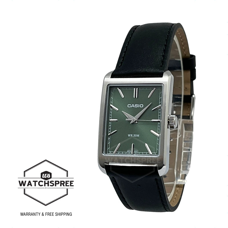 Casio Men's Analog Rectangular Dial Black Leather Strap Watch MTPB215L-3A MTP-B215L-3A