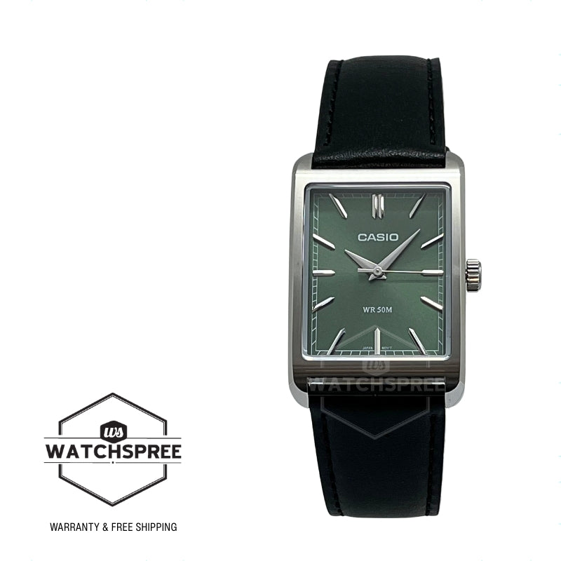 Casio Men's Analog Rectangular Dial Black Leather Strap Watch MTPB215L-3A MTP-B215L-3A