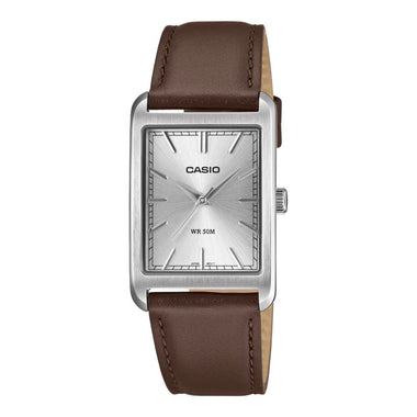 Casio Men's Analog Rectangular Dial Brown Leather Strap Watch MTPB215L-7A MTP-B215L-7A