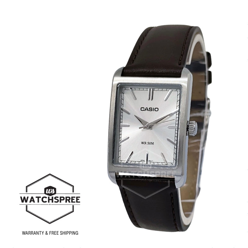 Casio Men's Analog Rectangular Dial Brown Leather Strap Watch MTPB215L-7A MTP-B215L-7A