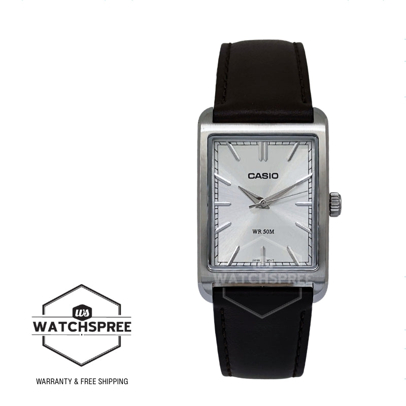Casio Men's Analog Rectangular Dial Brown Leather Strap Watch MTPB215L-7A MTP-B215L-7A