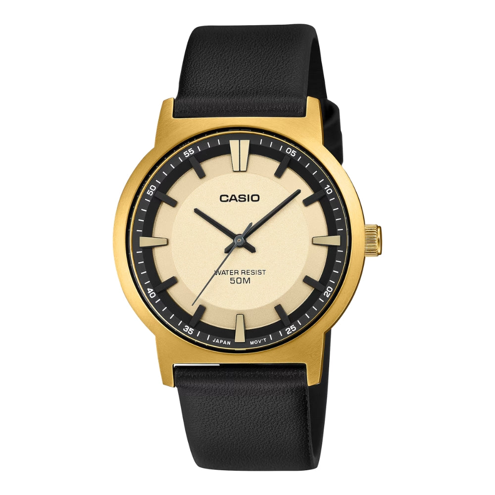 Casio Men's Analog Black Leather Strap Watch MTPB220GL-9A MTP-B220GL-9A