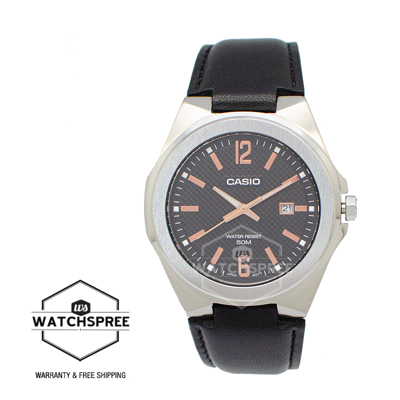 Casio Men's Analog Black Leather Band Watch MTPE158L-1A MTP-E158L-1A