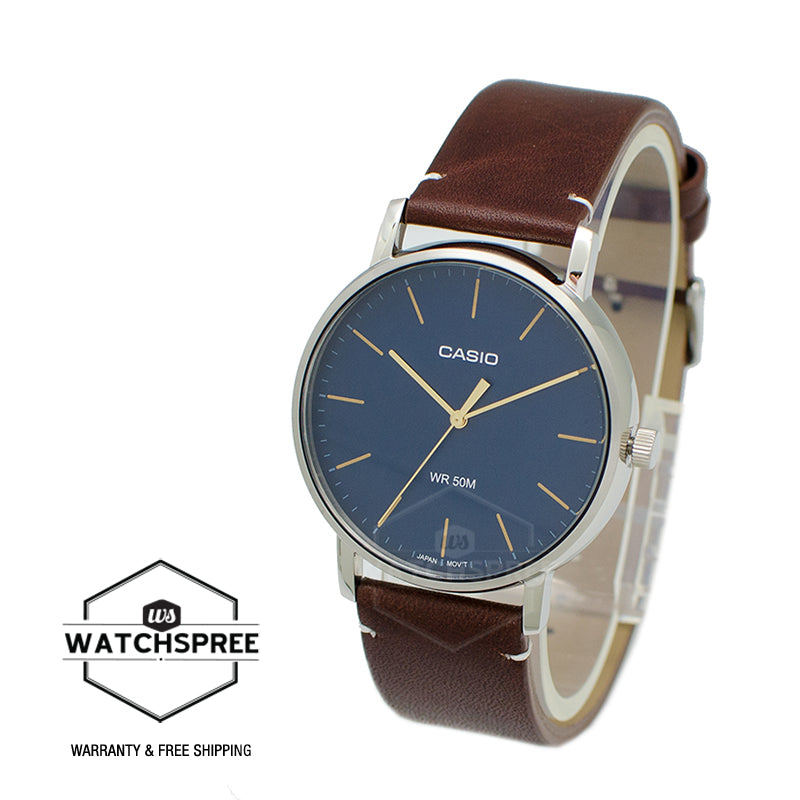Casio Men's Analog Brown Leather Strap Watch MTPE171L-2E MTP-E171L-2E