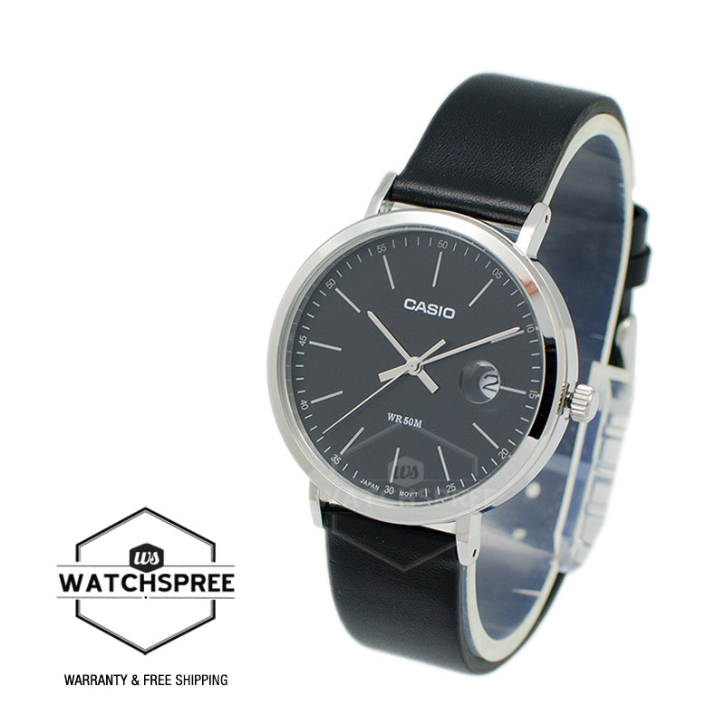 Casio Men's Analog Black Leather Strap Watch MTPE175L-1E MTP-E175L-1E
