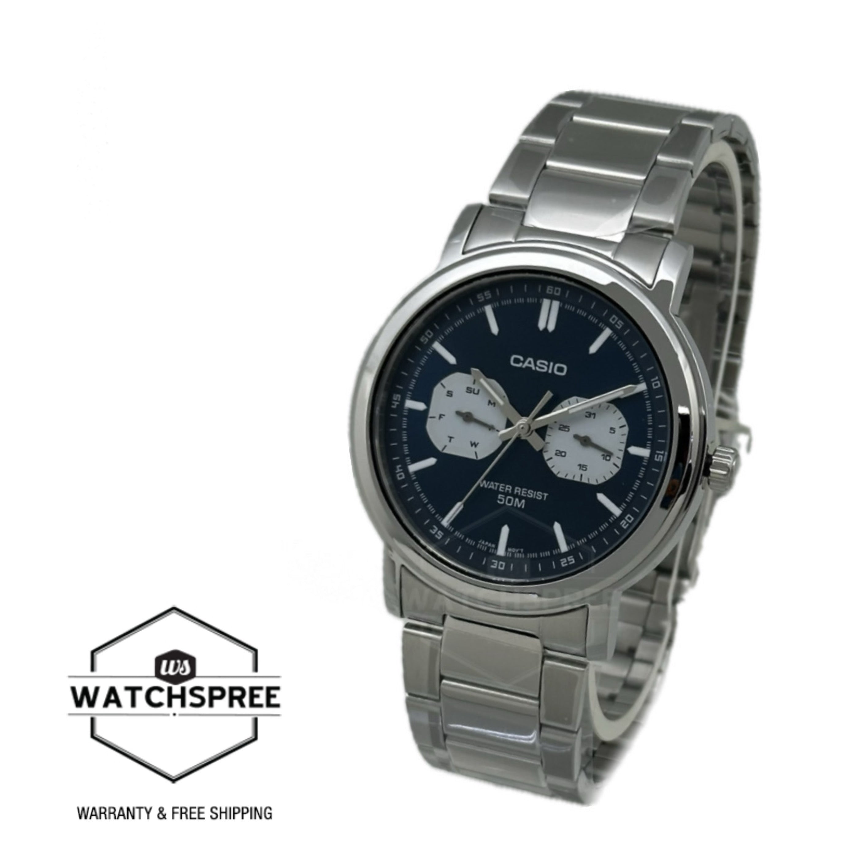 Casio Men's Analog Stainless Steel Band Watch MTPE335D-2E1 MTP-E335D-2E1