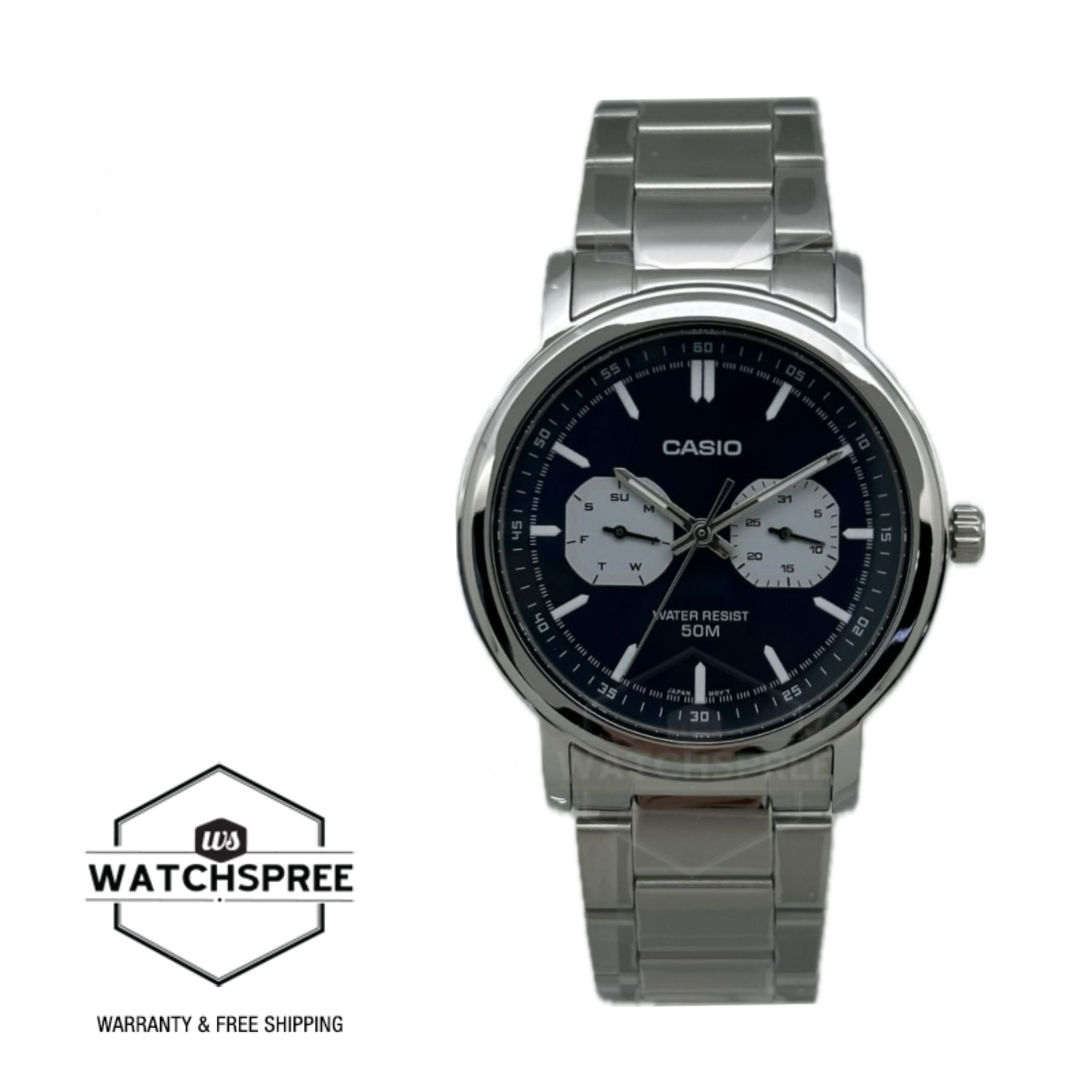 Casio Men's Analog Stainless Steel Band Watch MTPE335D-2E1 MTP-E335D-2E1