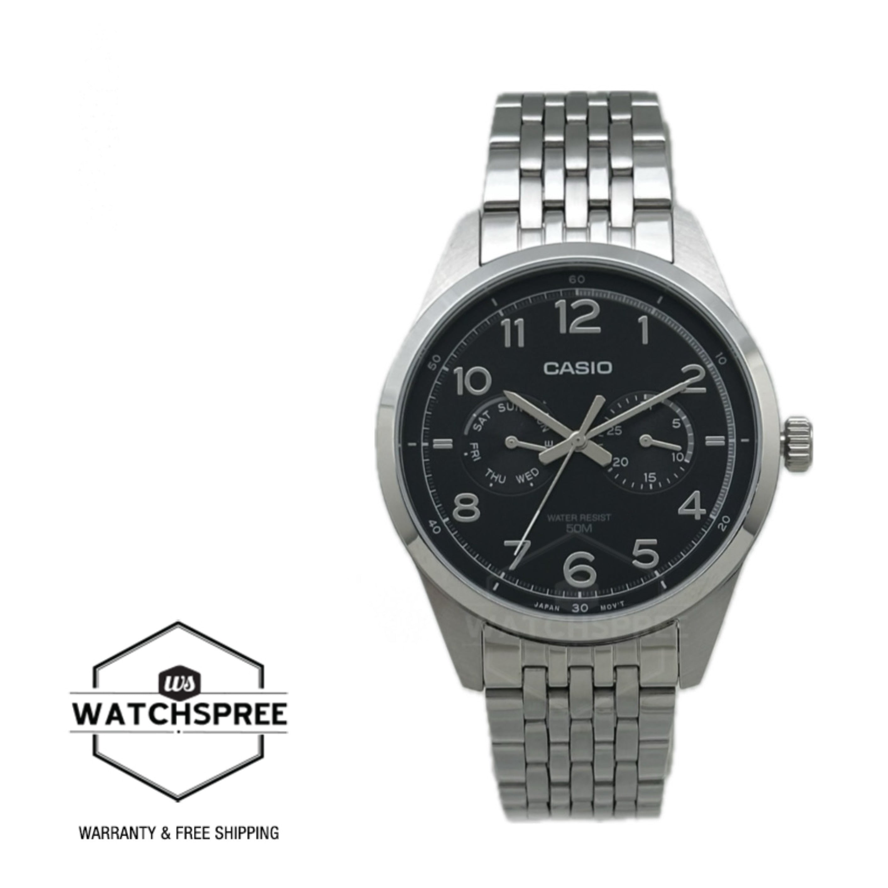 Casio Men's Analog Stainless Steel Band Watch MTPE340D-1A MTP-E340D-1A