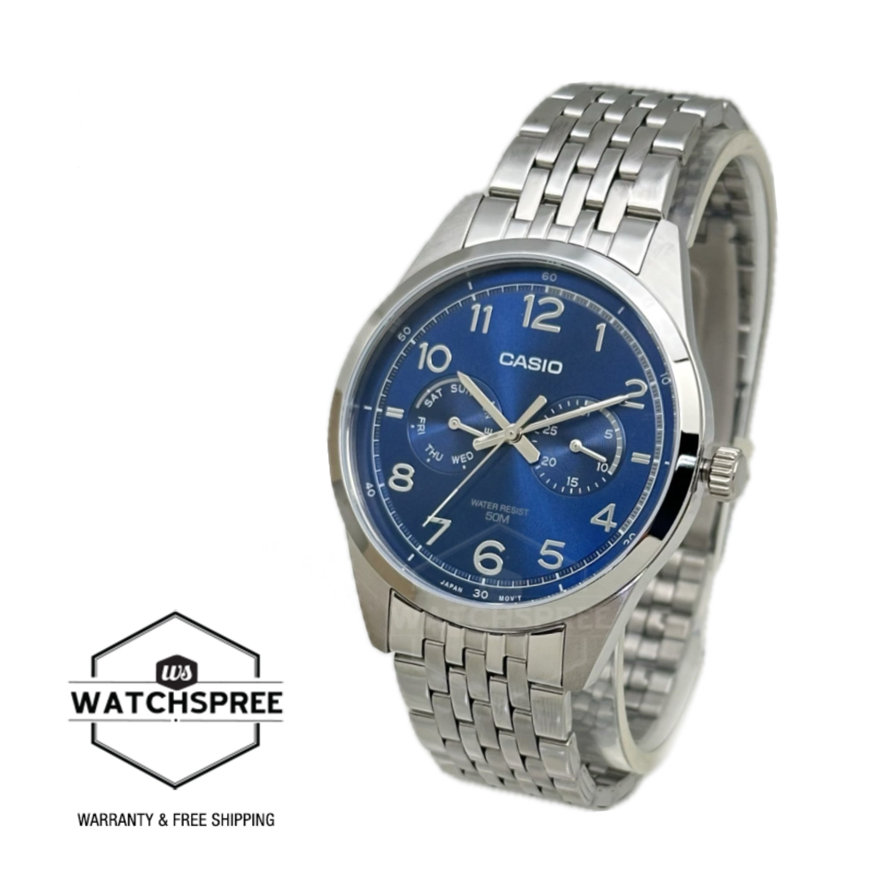 Casio Men's Analog Stainless Steel Band Watch MTPE340D-2A MTP-E340D-2A