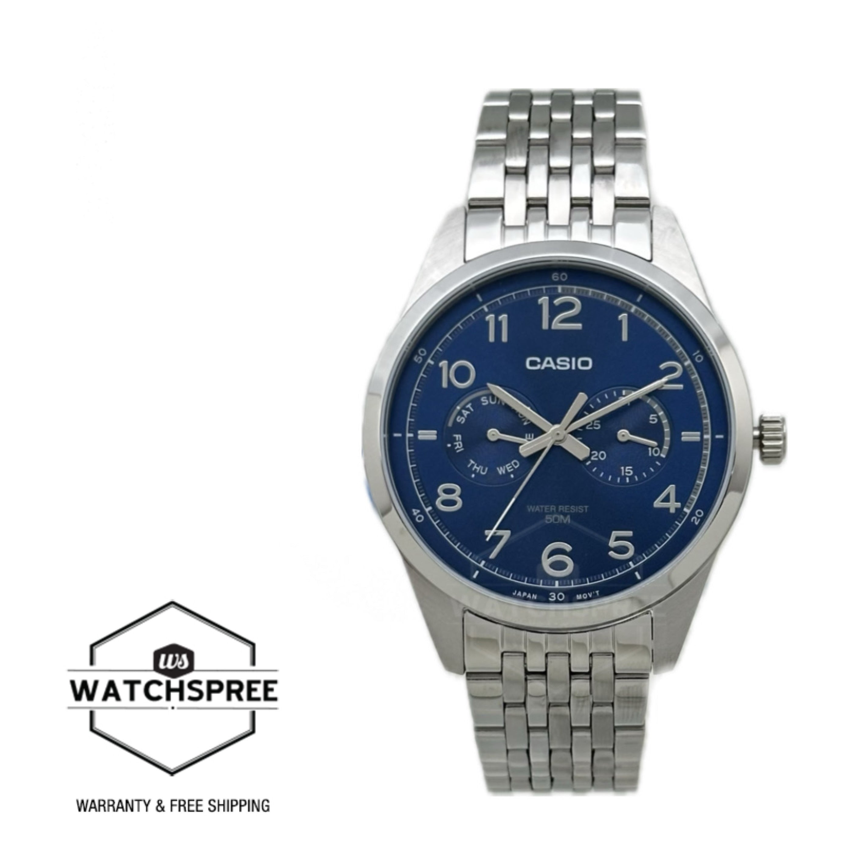 Casio Men's Analog Stainless Steel Band Watch MTPE340D-2A MTP-E340D-2A