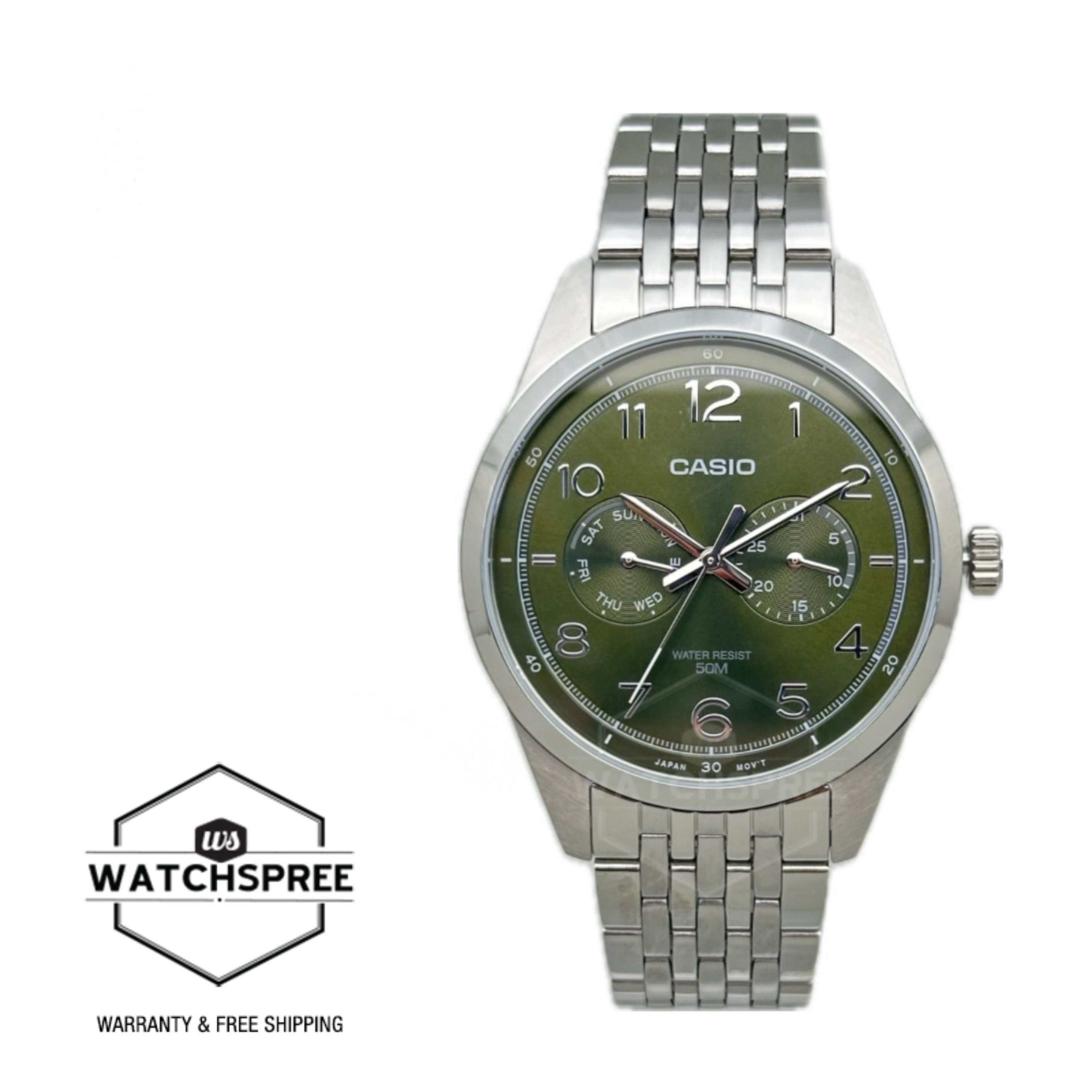 Casio Men's Analog Stainless Steel Band Watch MTPE340D-3A MTP-E340D-3A