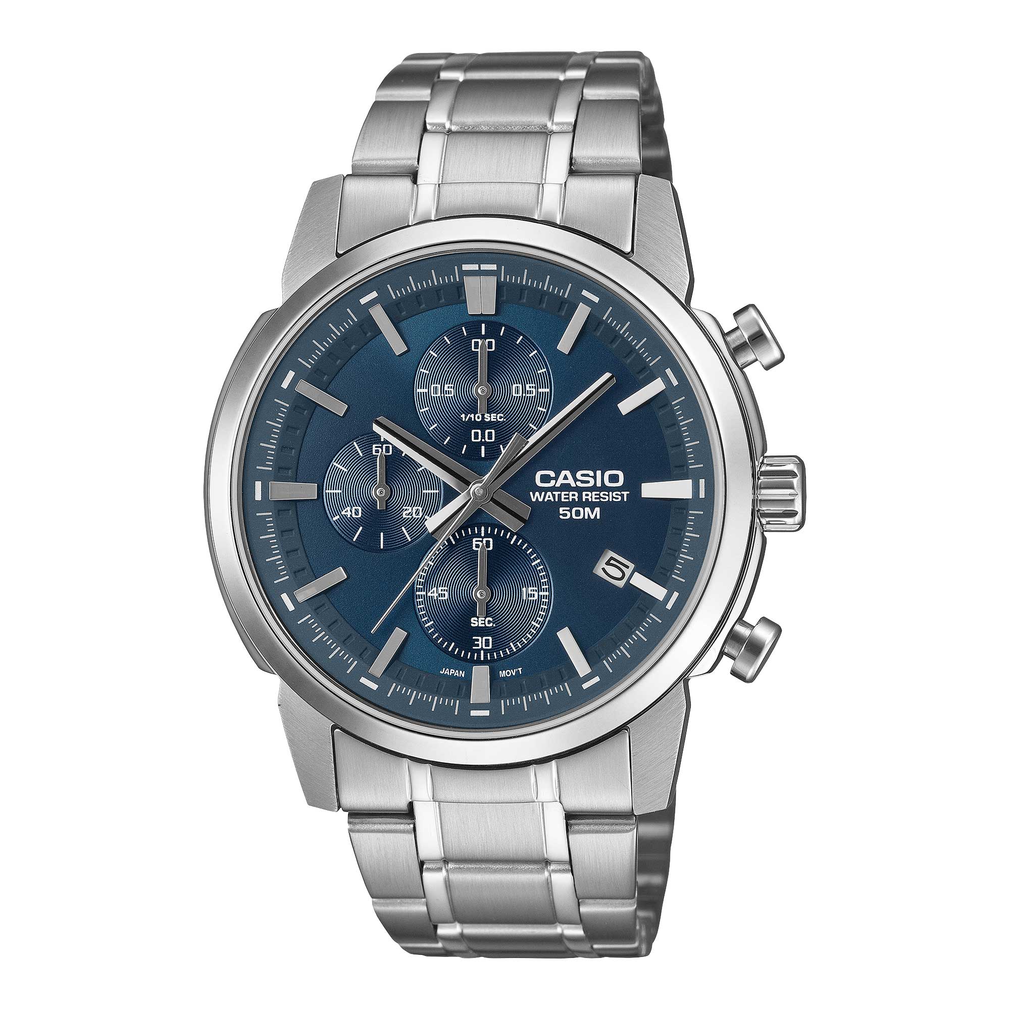 Casio Men's Analog Sporty Chronograph Stainless Steel Band Watch MTPE510D-2A2 MTP-E510D-2A2