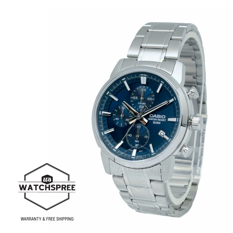 Casio Men's Analog Sporty Chronograph Stainless Steel Band Watch MTPE510D-2A2 MTP-E510D-2A2
