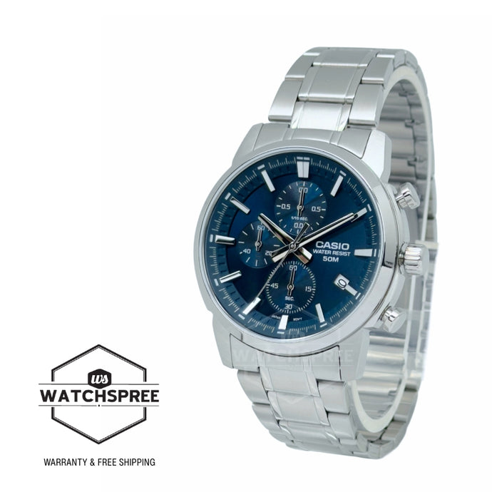 Casio Men's Analog Sporty Chronograph Stainless Steel Band Watch MTPE510D-2A2 MTP-E510D-2A2