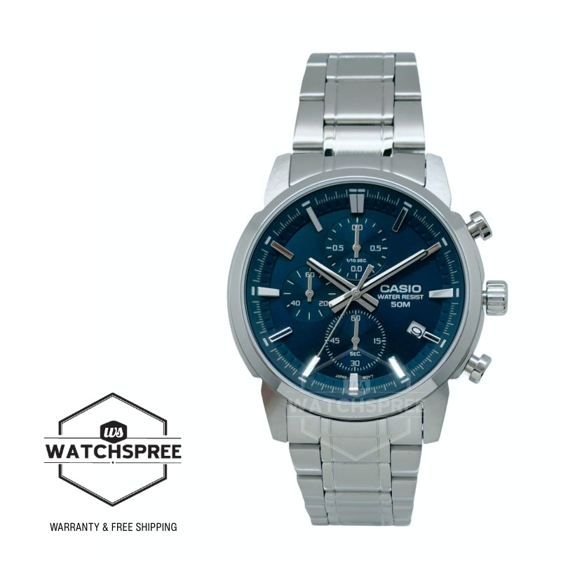 Casio Men's Analog Sporty Chronograph Stainless Steel Band Watch MTPE510D-2A2 MTP-E510D-2A2