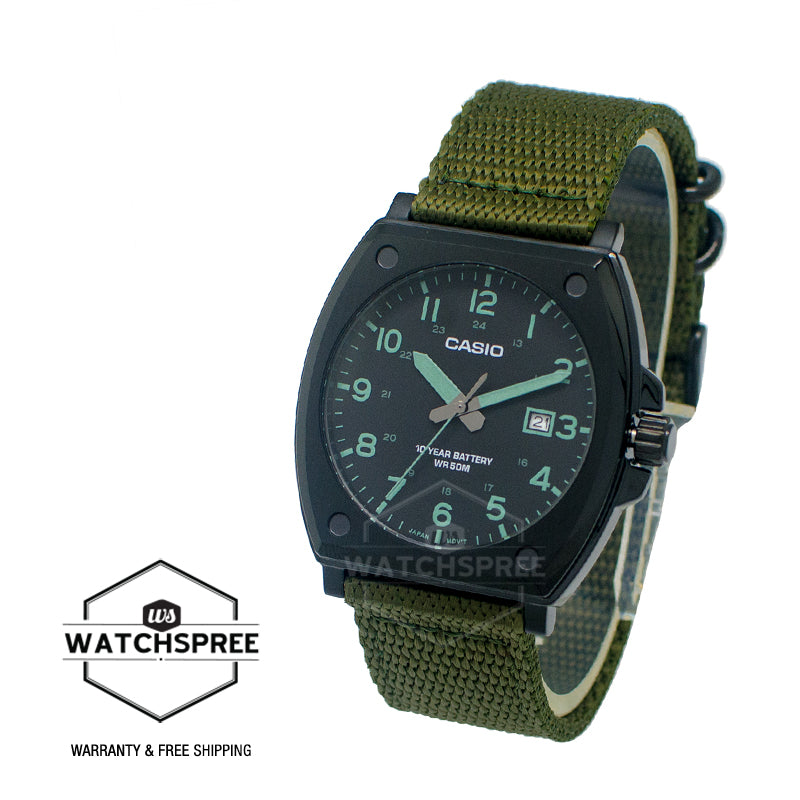 Casio Men's Analog Khaki Green Cloth Band Watch MTPE715C-3A MTP-E715C-3A