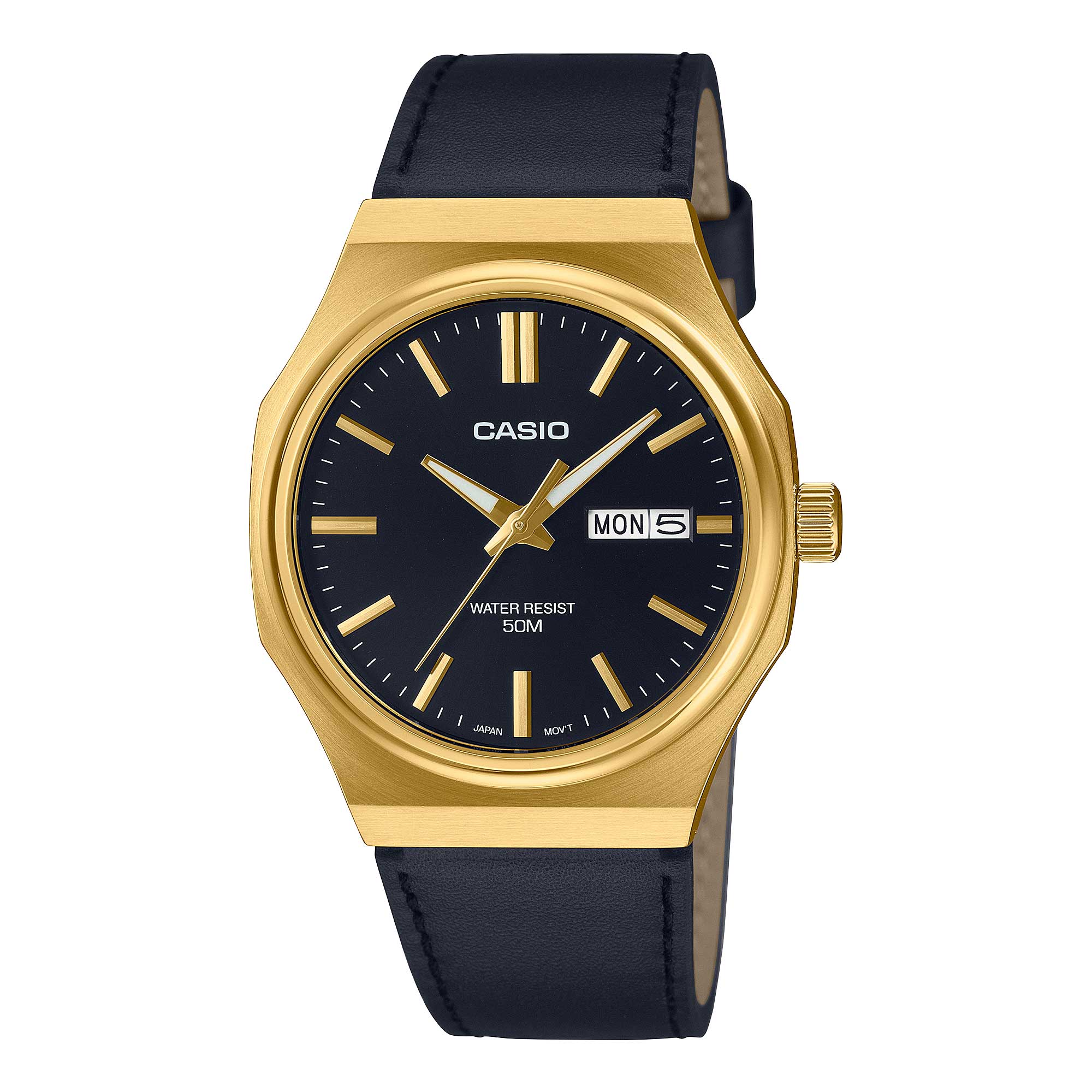Casio Men's Analog Black Leather Strap Watch MTPE735GL-1A MTP-E735GL-1A
