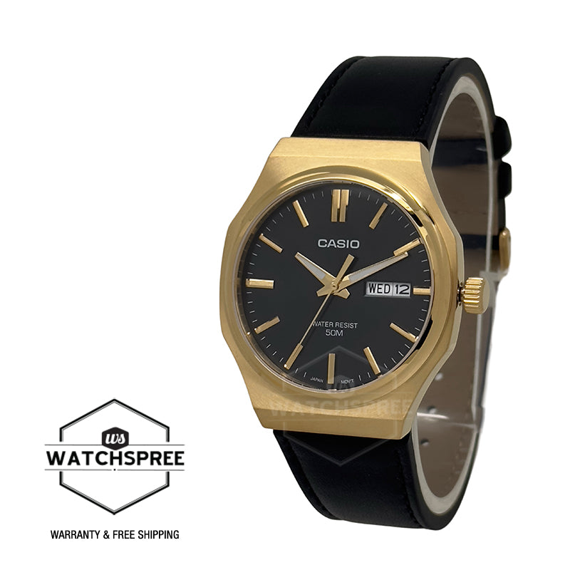 Casio Men's Analog Black Leather Strap Watch MTPE735GL-1A MTP-E735GL-1A