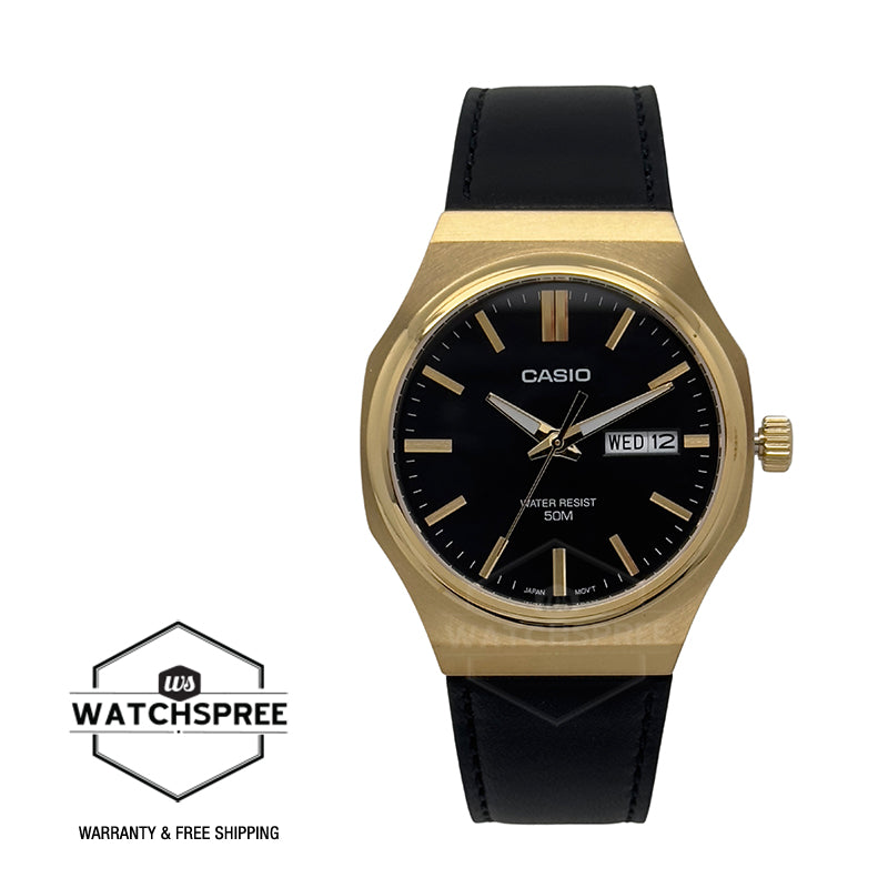 Casio Men's Analog Black Leather Strap Watch MTPE735GL-1A MTP-E735GL-1A