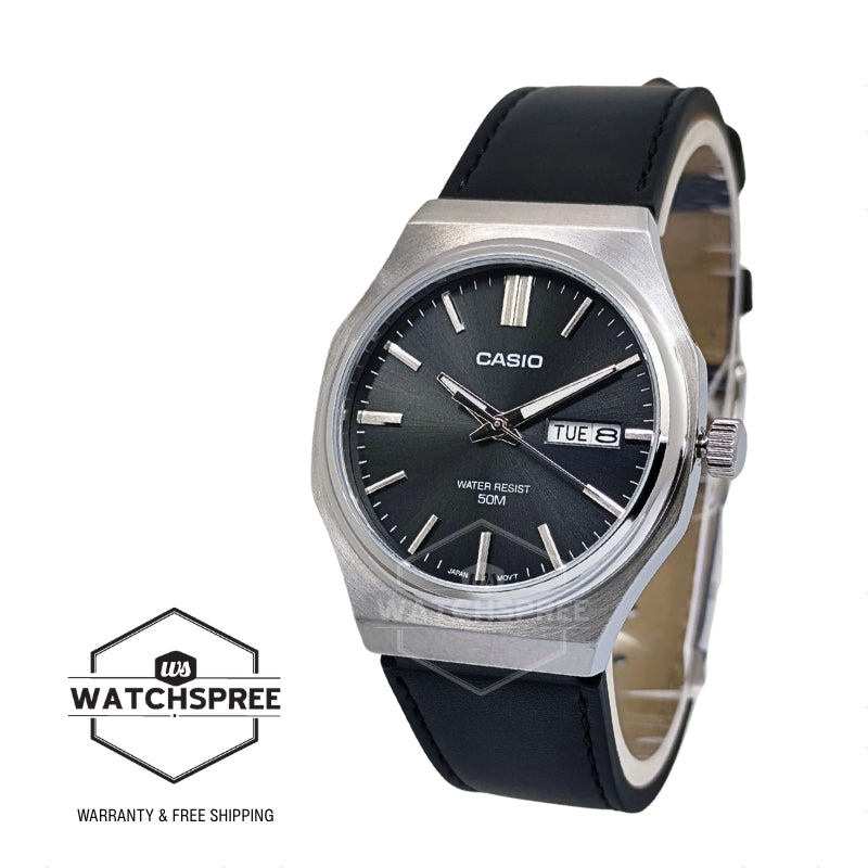 Casio Men's Analog Black Leather Strap Watch MTPE735L-8A MTP-E735L-8A