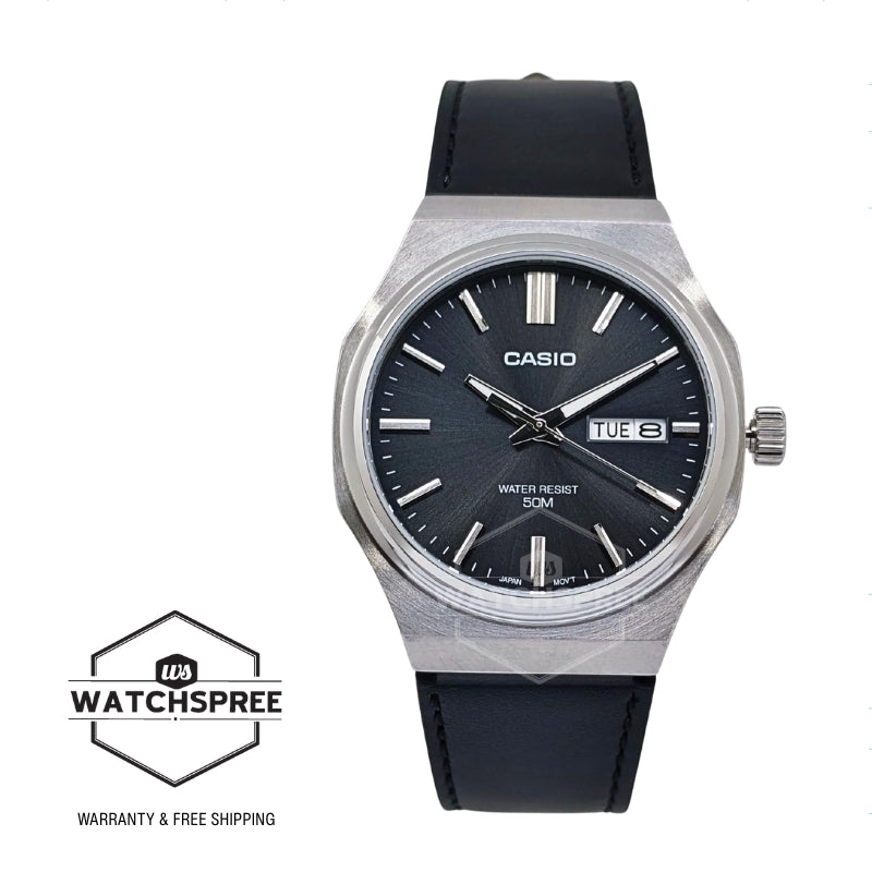 Casio Men's Analog Black Leather Strap Watch MTPE735L-8A MTP-E735L-8A