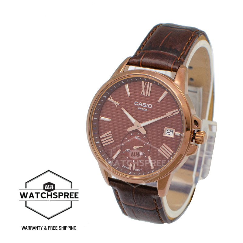 Casio Men's Analog Brown Leather Band Watch MTPEX100RL-5A MTP-EX100RL-5A