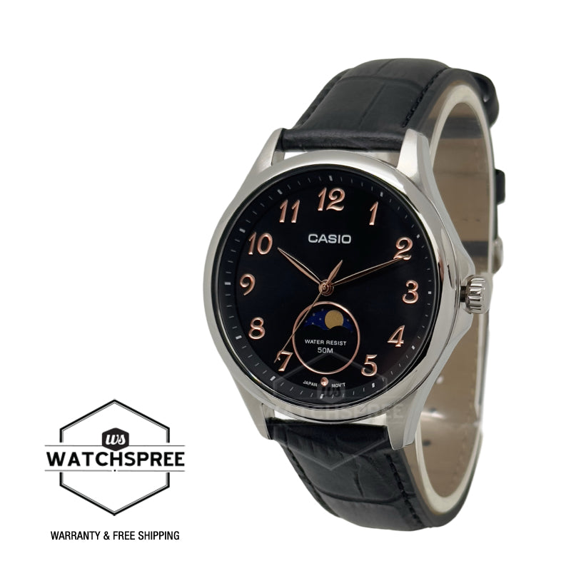 Casio Men's Analog Black Leather Strap Watch MTPM110L-1A MTP-M110L-1A