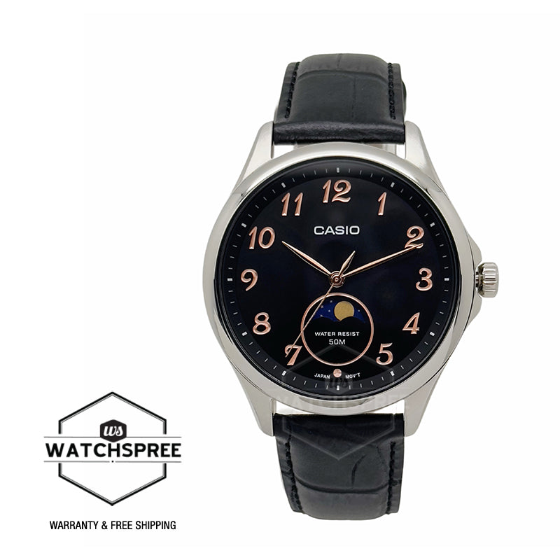 Casio Men's Analog Black Leather Strap Watch MTPM110L-1A MTP-M110L-1A