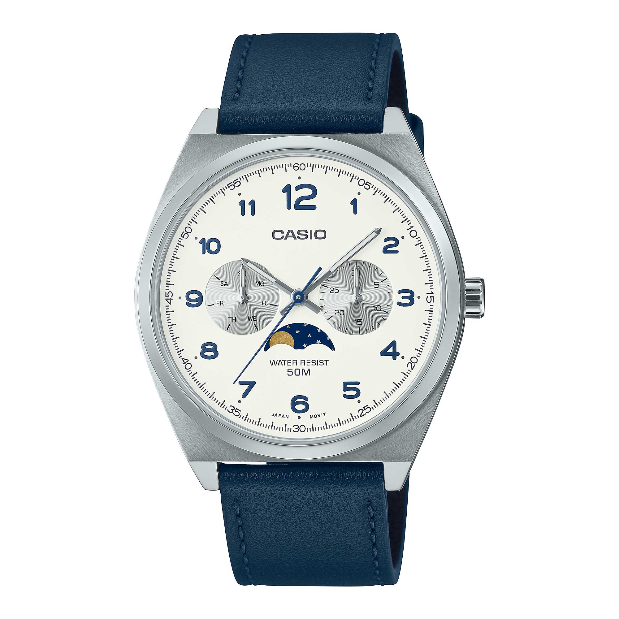 Casio Men's Analog Blue Leather Strap Watch MTPM300L-7A MTP-M300L-7A