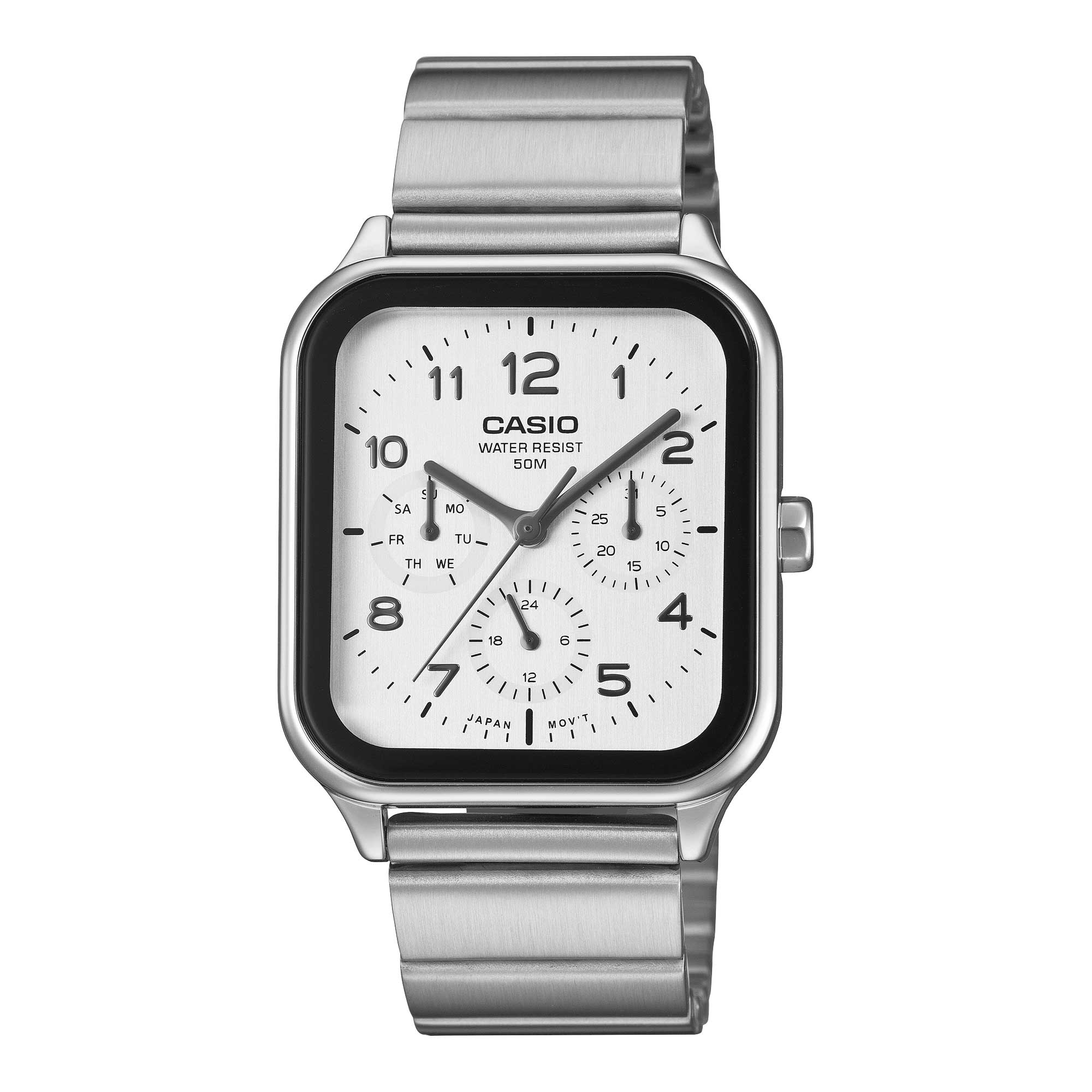 Casio Men's Analog Square Dial Stainless Steel Band Watch MTPM306D-7A MTP-M306D-7A