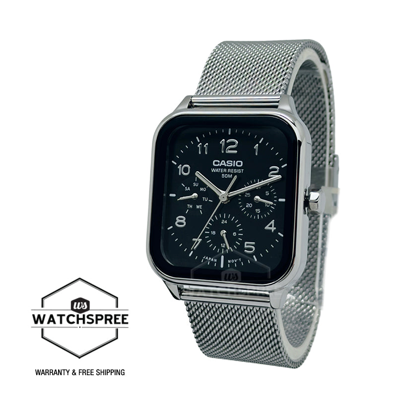 Casio Men's Analog Square Dial Stainless Steel Mesh Band Watch MTPM306M-1A MTP-M306M-1A