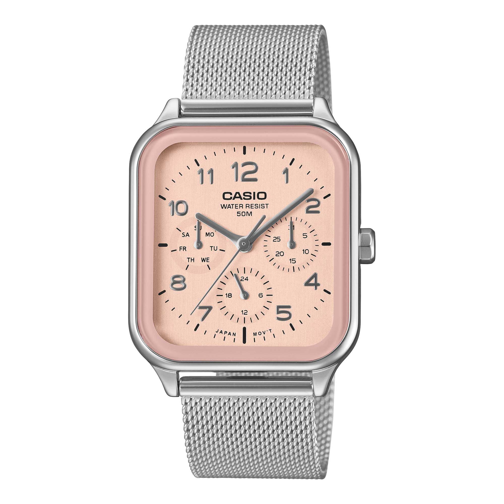 Casio Men's Analog Square Dial Stainless Steel Mesh Band Watch MTPM306M-4A MTP-M306M-4A