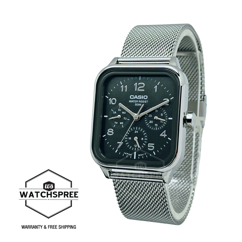 Casio Men's Analog Square Dial Stainless Steel Mesh Band Watch MTPM306M-8A MTP-M306M-8A