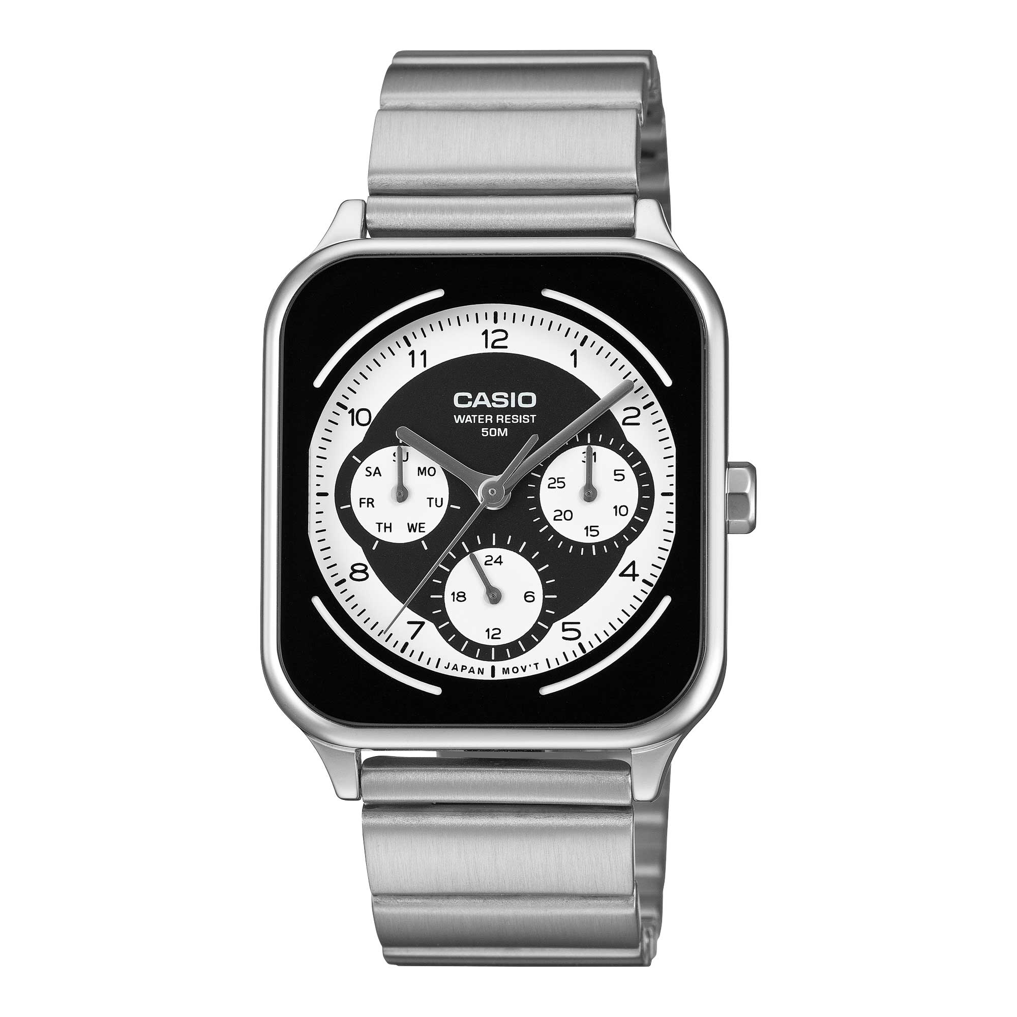 Casio Men's Analog Square Dial Stainless Steel Band Watch MTPM307D-1B MTP-M307D-1B