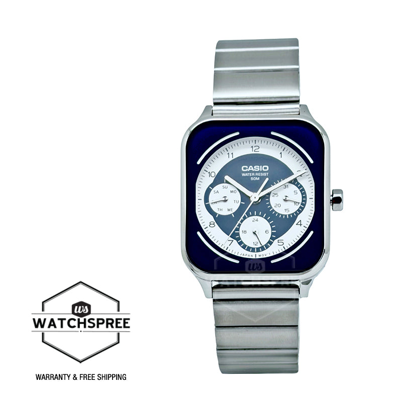 Casio Men's Analog Square Dial Stainless Steel Band Watch MTPM307D-2B MTP-M307D-2B