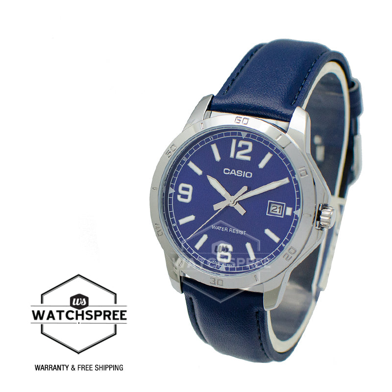 Casio Men's Standard Analog Blue Leather Strap Watch MTPV004L-2B MTP-V004L-2B