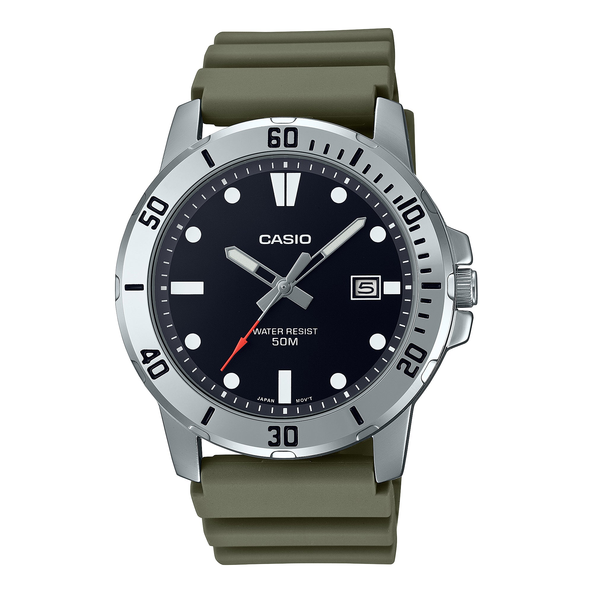 Casio Men's Analog Sporty Green Resin Band Watch MTPVD01-3E MTP-VD01-3E