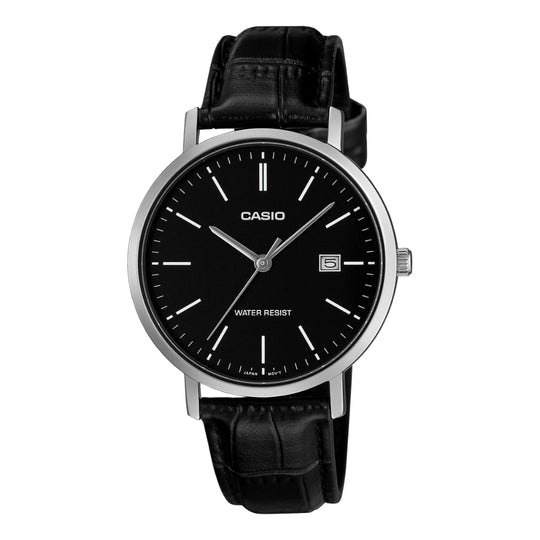 Casio Men's Analog Black Leather Strap Watch MTPVT05L-1E MTP-VT05L-1E